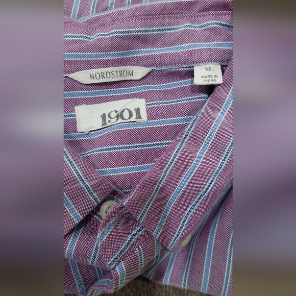 Nordstrom Long Sleeve Button Up Lavender White Striped Shirt Men's Size XL-EUC - Picture 4 of 11